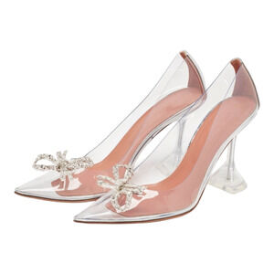 Amina Muaddi Rosie Glass Pump PVC Transparent 95MM Rhinestone Bow 38 SEE